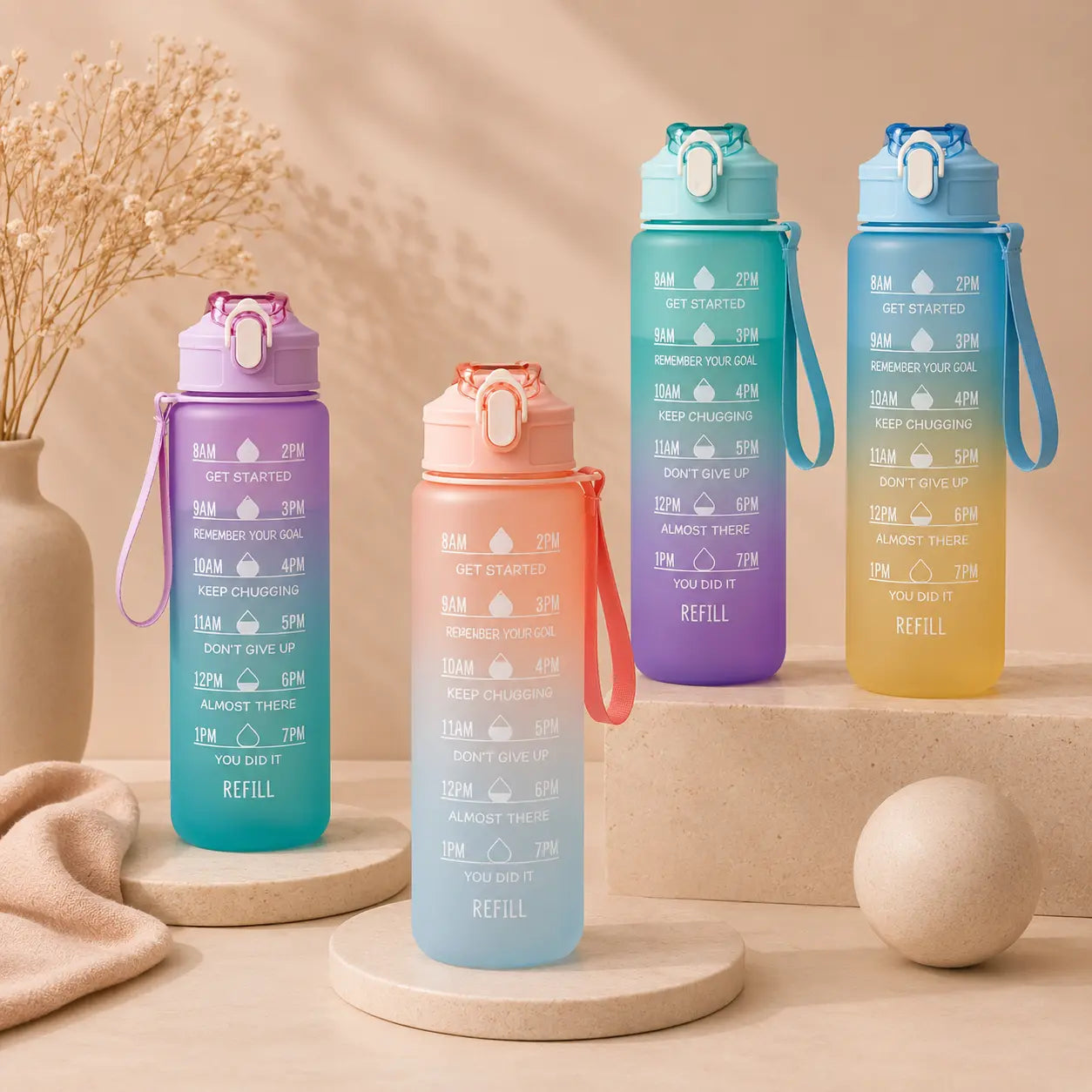 Motivational Water Bottle 900ML – Portable Leakproof Sports Water Cup with Time Marker Wiio