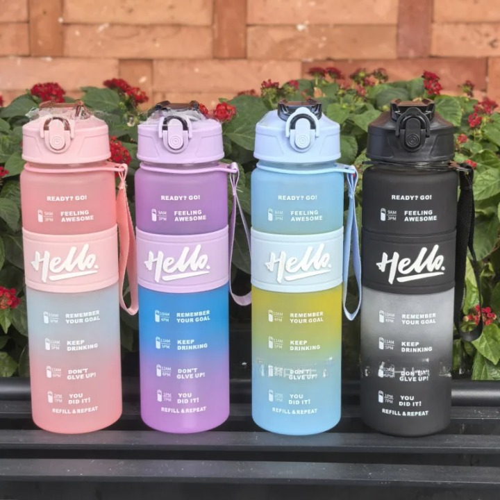 Gradient Space Water Bottle 800ML – Portable Sports Cup with Straw & Strap - Water Bottles - Beauty and Yoga