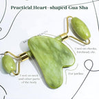 Heart-Shaped Jade Gua Sha and Facial Roller Set – Massage Tool for Lifting and Skin Care - Beauty Tools - Beauty and Yoga